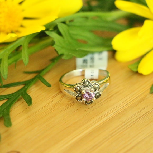 925. Sterling silver marcasite cubic zirconia purple - Picture 4 of 8